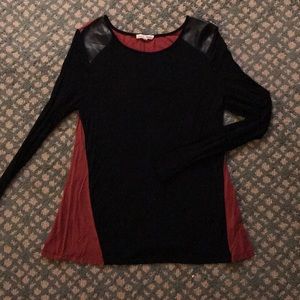 Black & burnt orange top with faux leather patches
